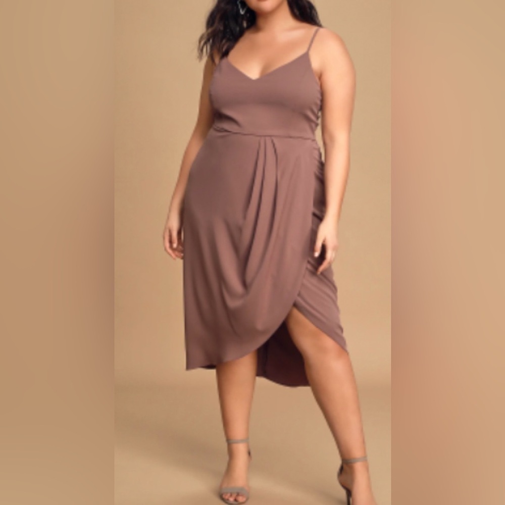 Midi Wrap Slip Dress in Taupe